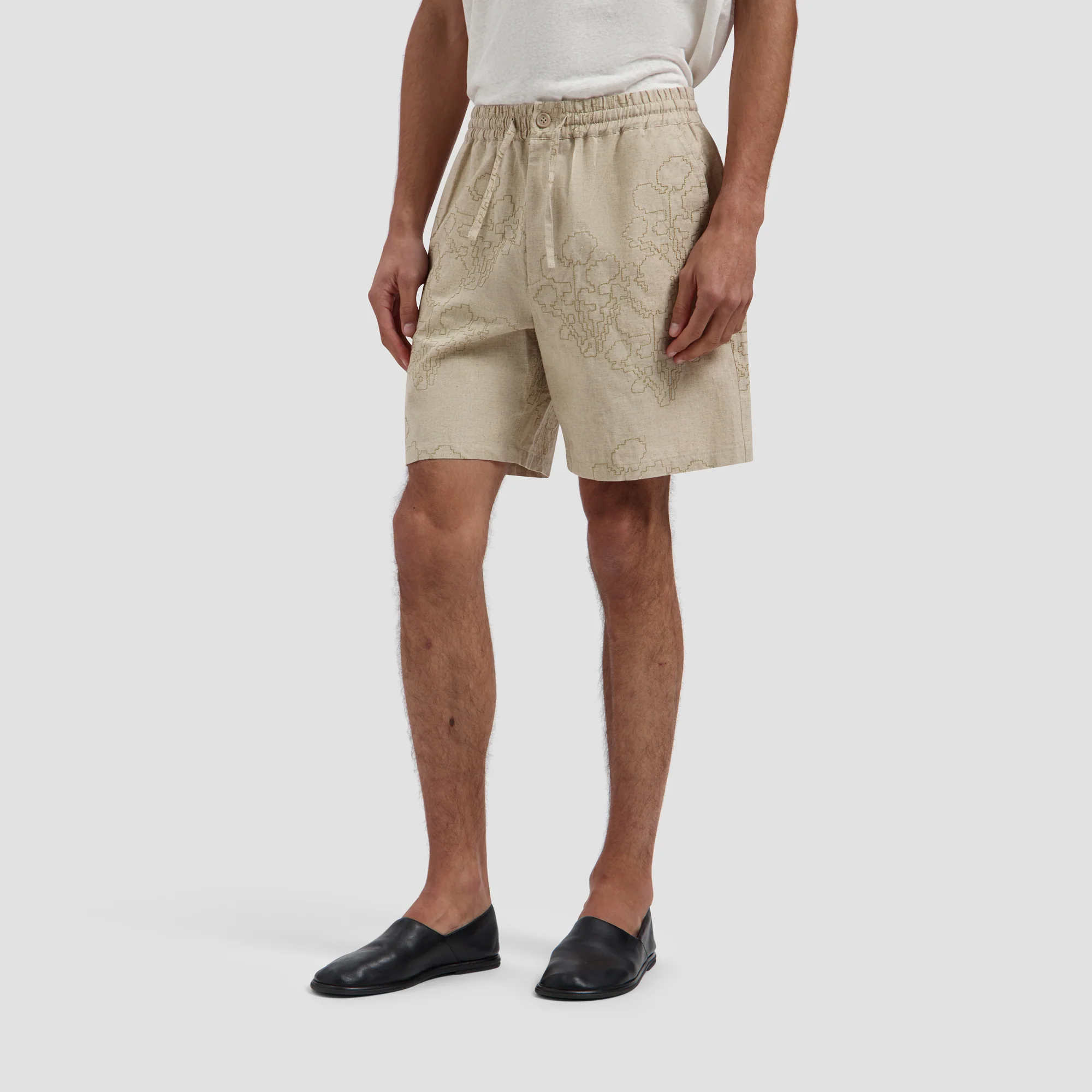 Embroidered Flower Shorts - Cement