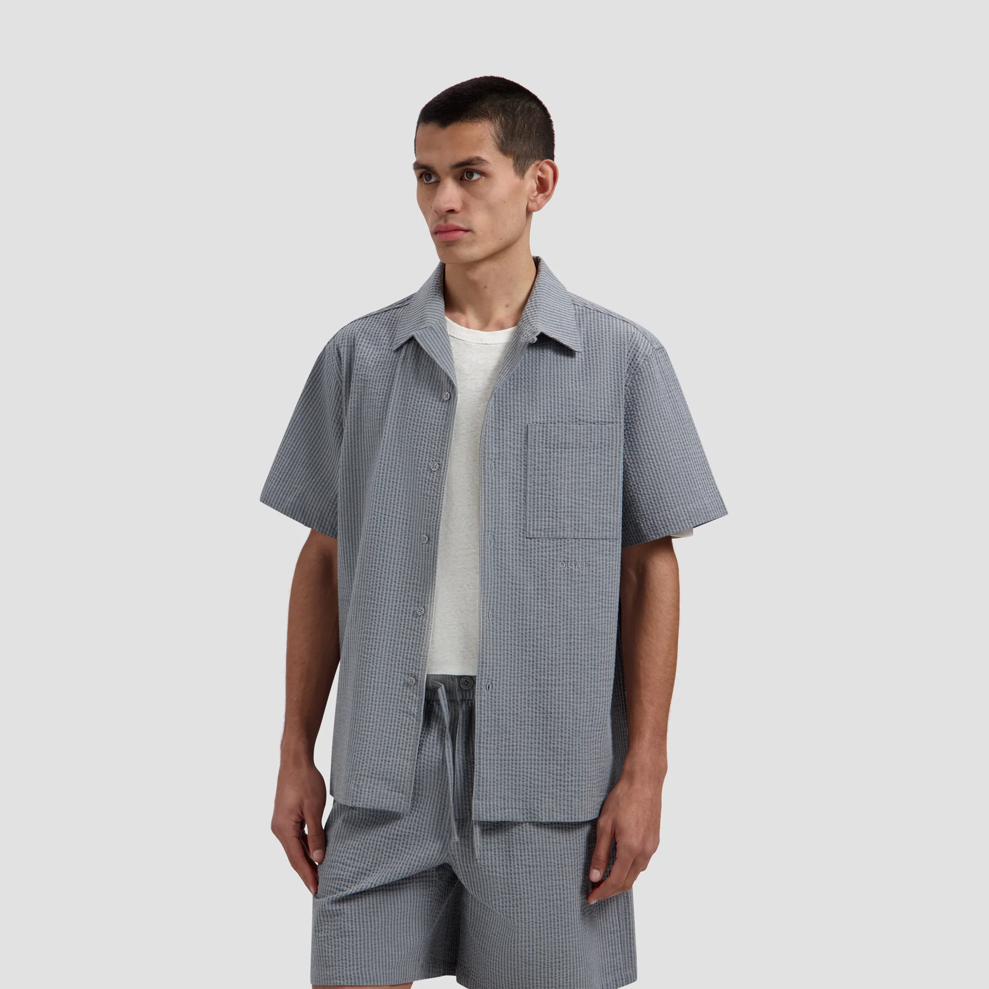 Seersucker Camp Shirt - Heather Grey