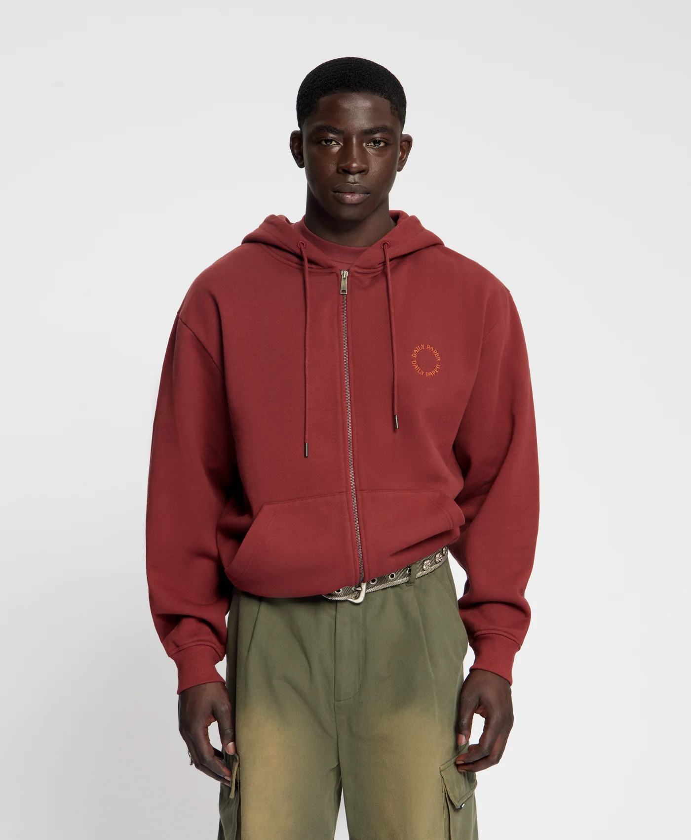 Burgundy Orbit Emb Zip Up Hoodie